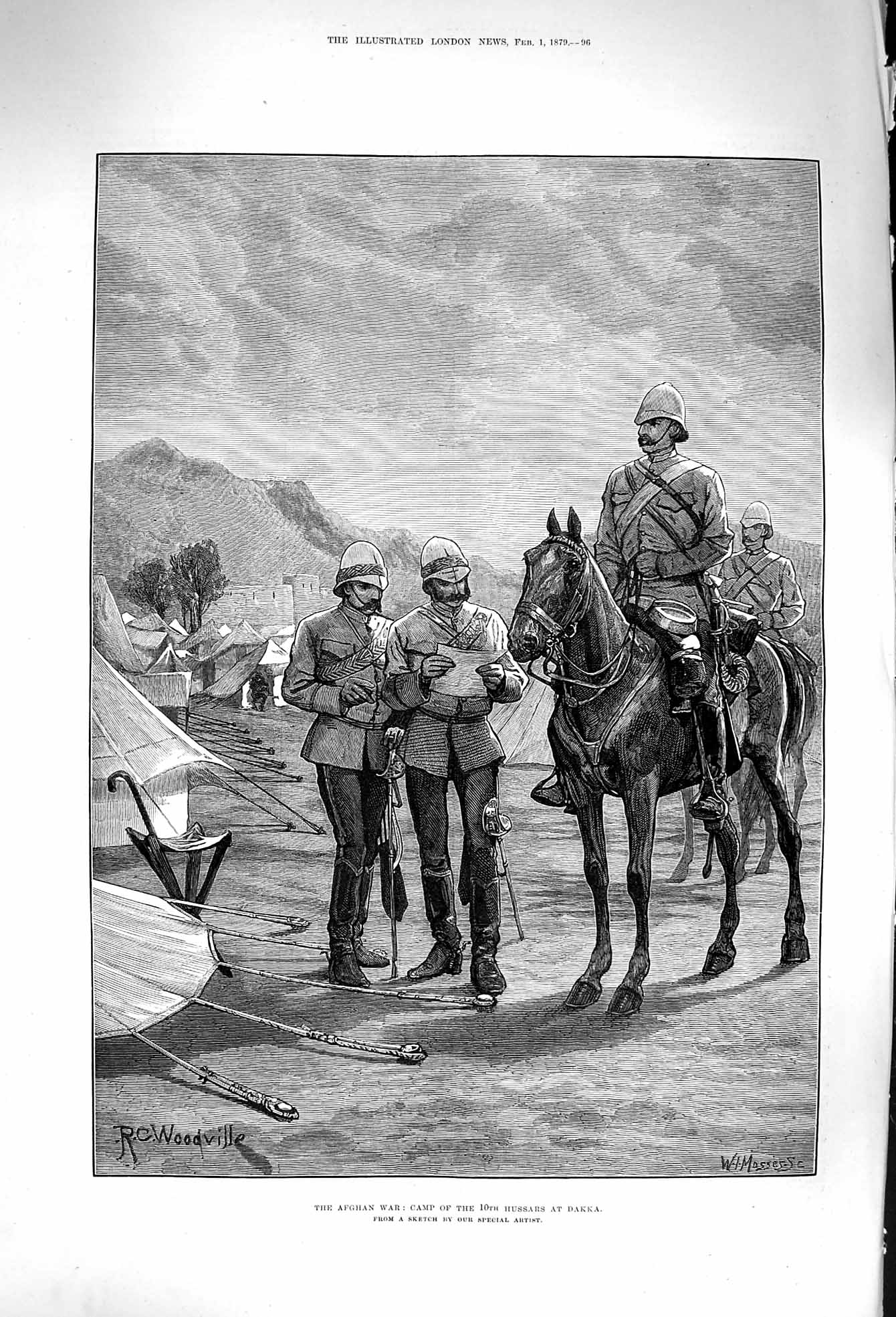 Original Old Antique Print 1879 Afghan War Camp 10Th Hussars Dakka Siers Horse