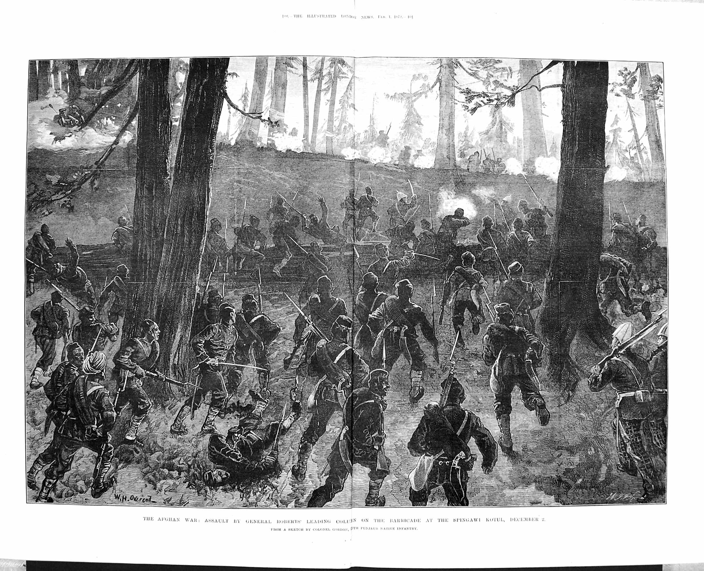 Original Old Antique Print 1879 Afghan War General Roberts Spingawi Kot 19th