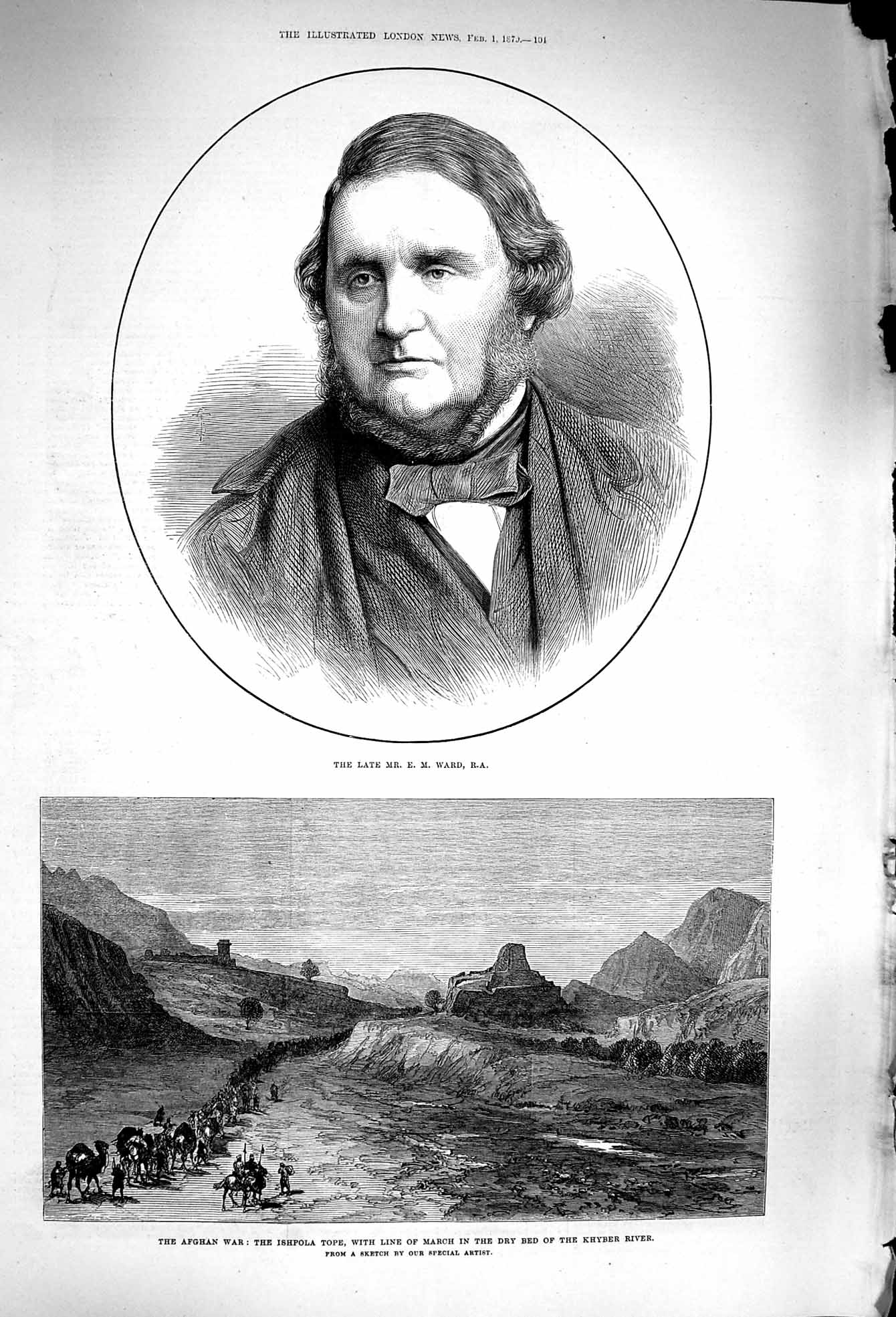 Old Antique Print 1879 Afghan War Ishpola Tope Dry Bed Khyber River Ward 19th