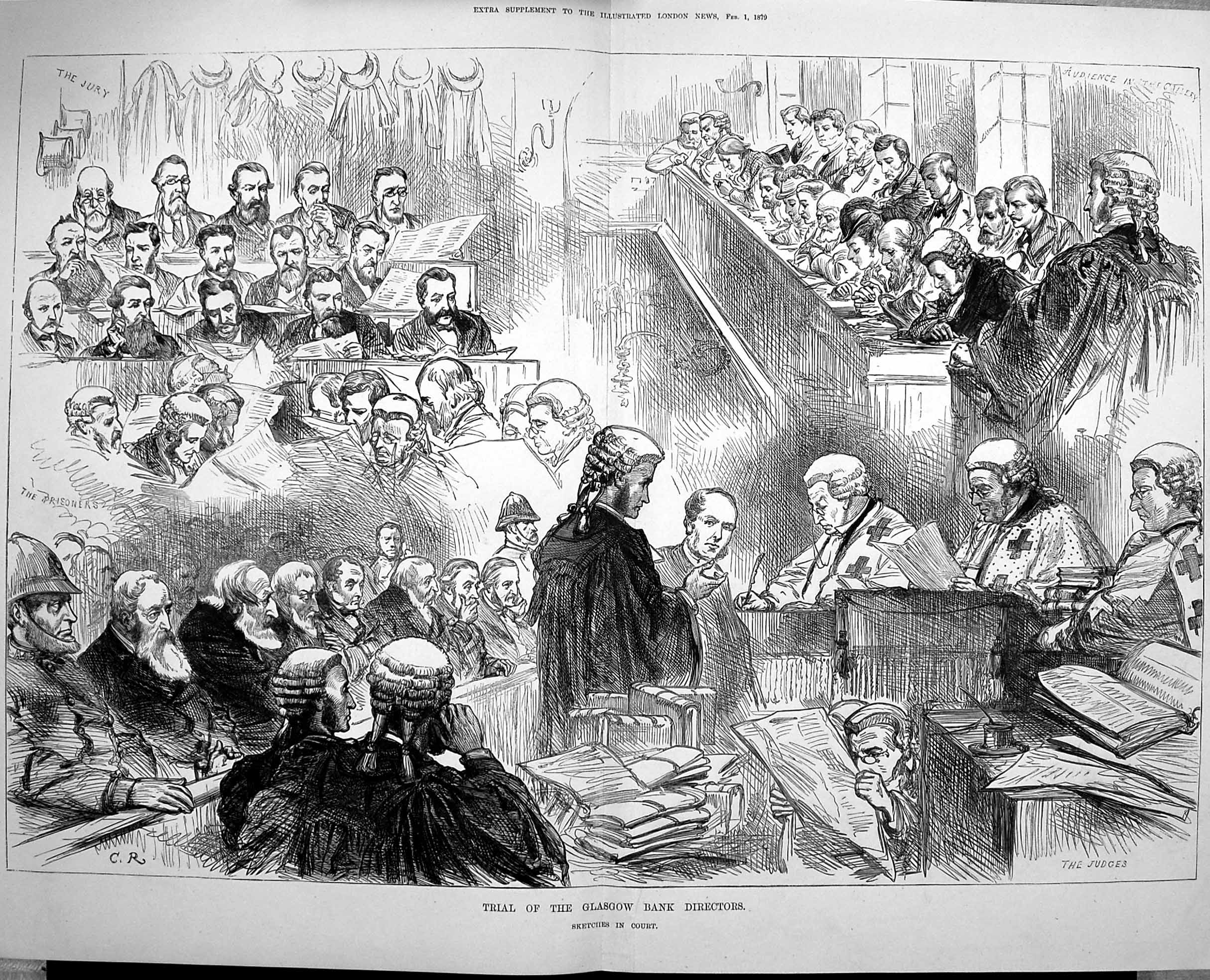 Antique Old Print *3262 1879 Court Room Scene Trial Glasgow Bank Directors