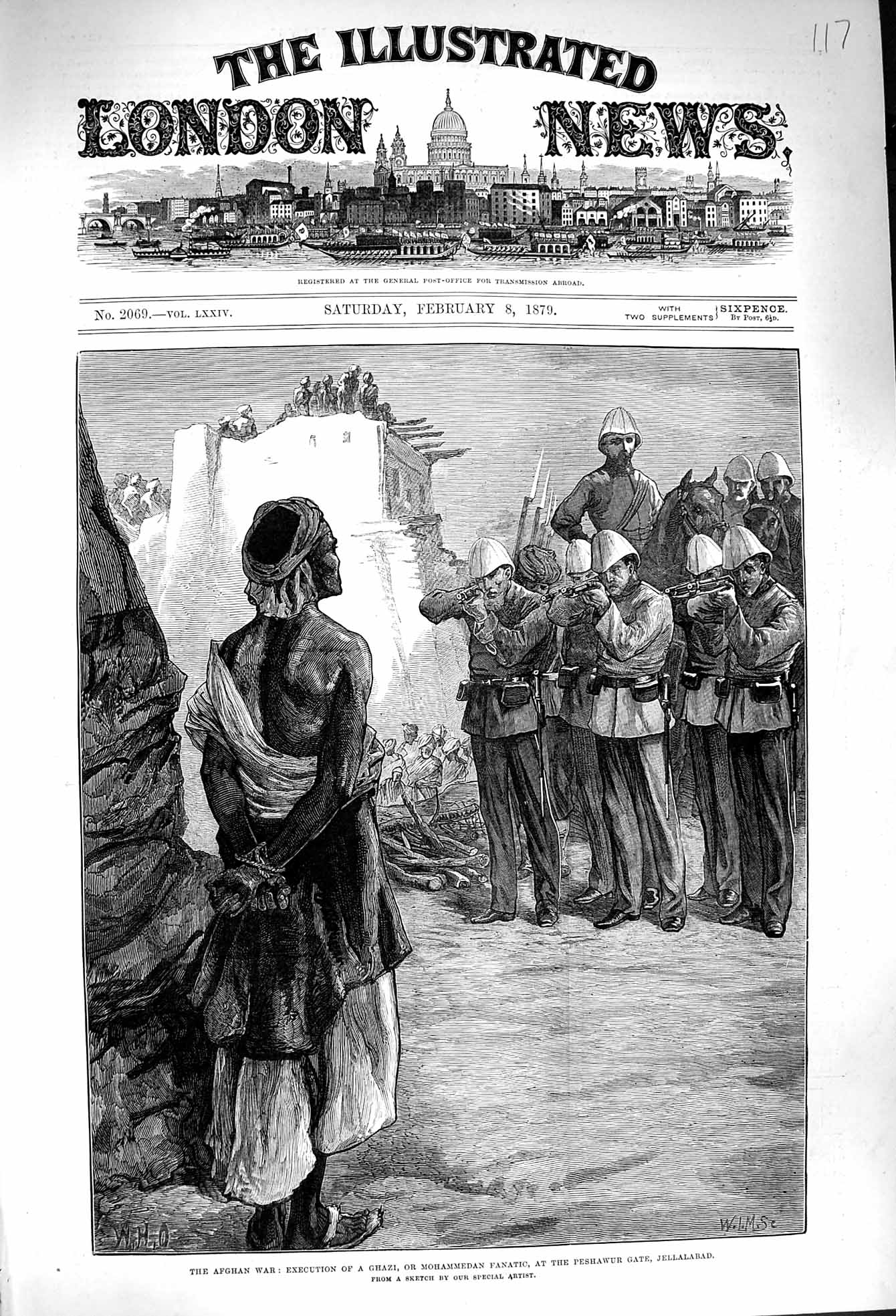 Original Old Antique Print 1879 Afghan War Execution Ghazi Mohammedan Peshawur