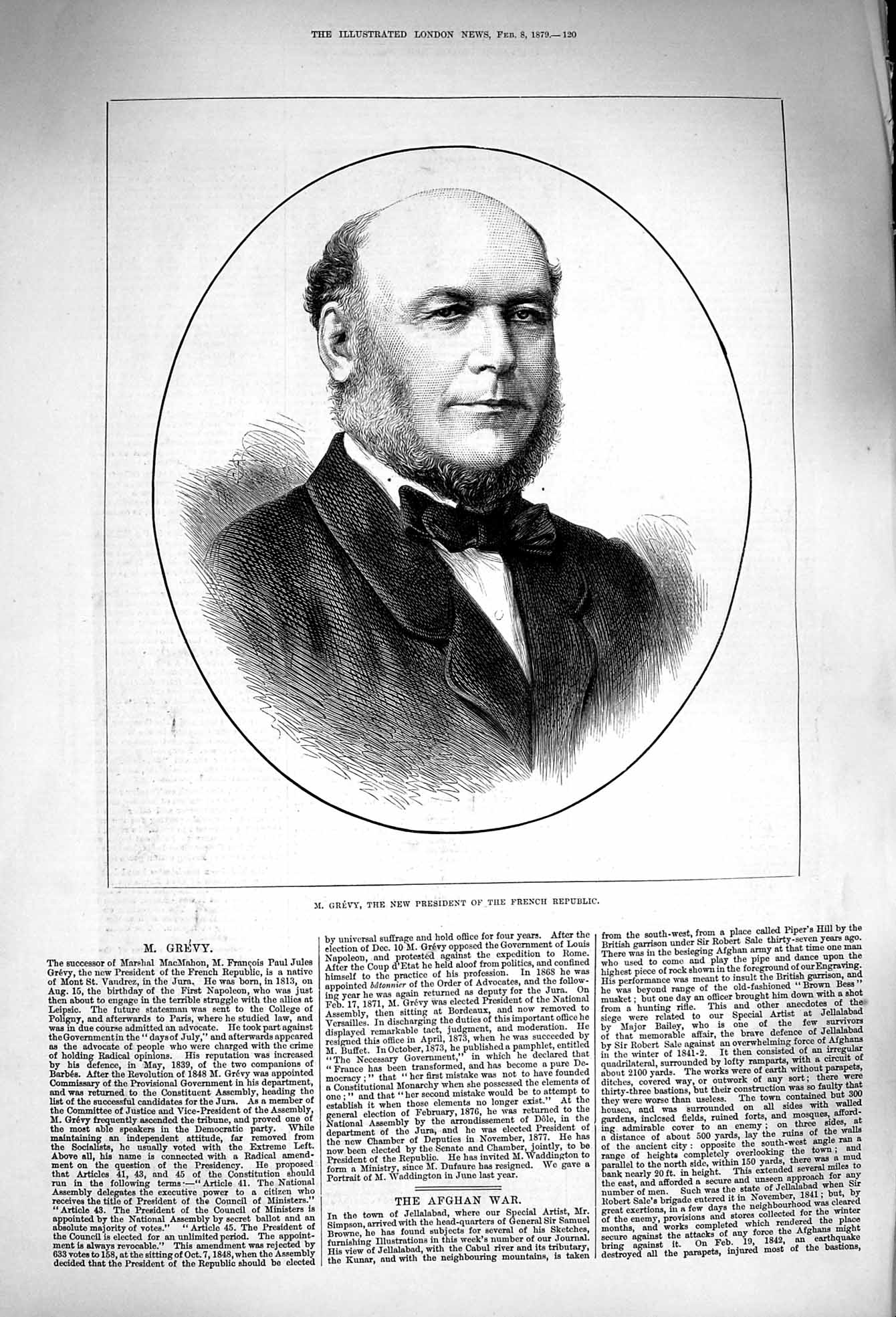 Old Antique Print 1879 Portrait Marshal Grevy President French Republic 19th