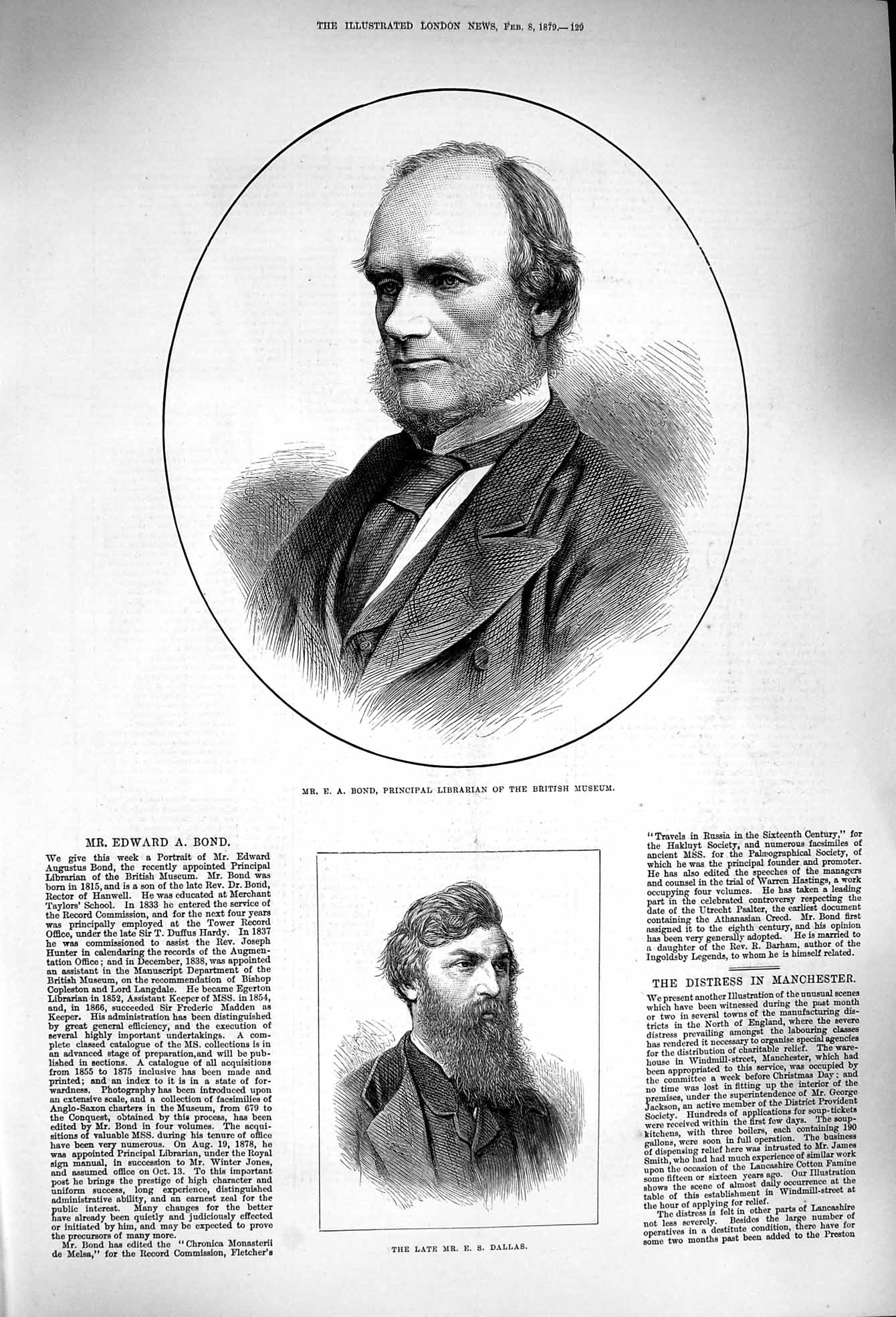 Original Old Antique Print 1879 Bond Principal British Museum Portrait Dallas