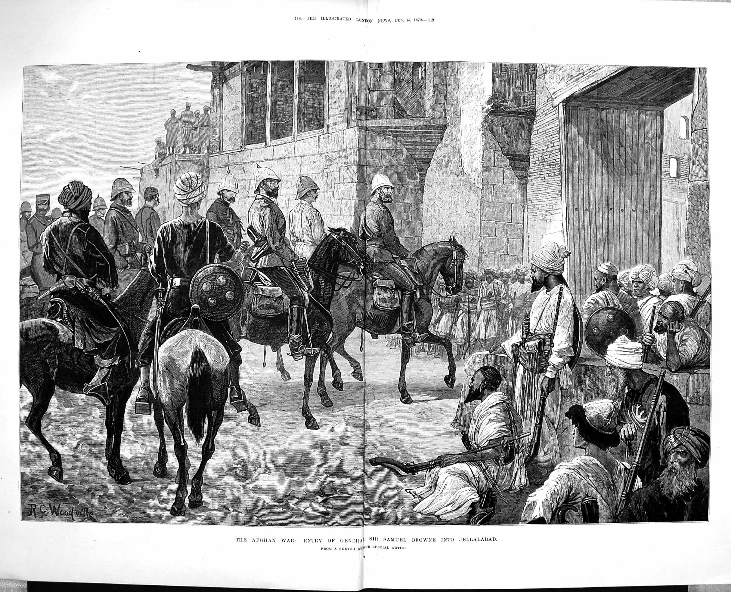 Original Old Antique Print 1879 Afghan War General Roberts Browne Jel Victorian