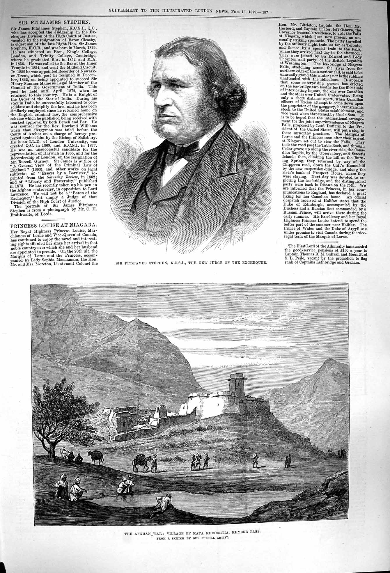 Old Antique Print 1879 Fitzjames Stephen Judge Afghan War Kata Khooshtia 19th
