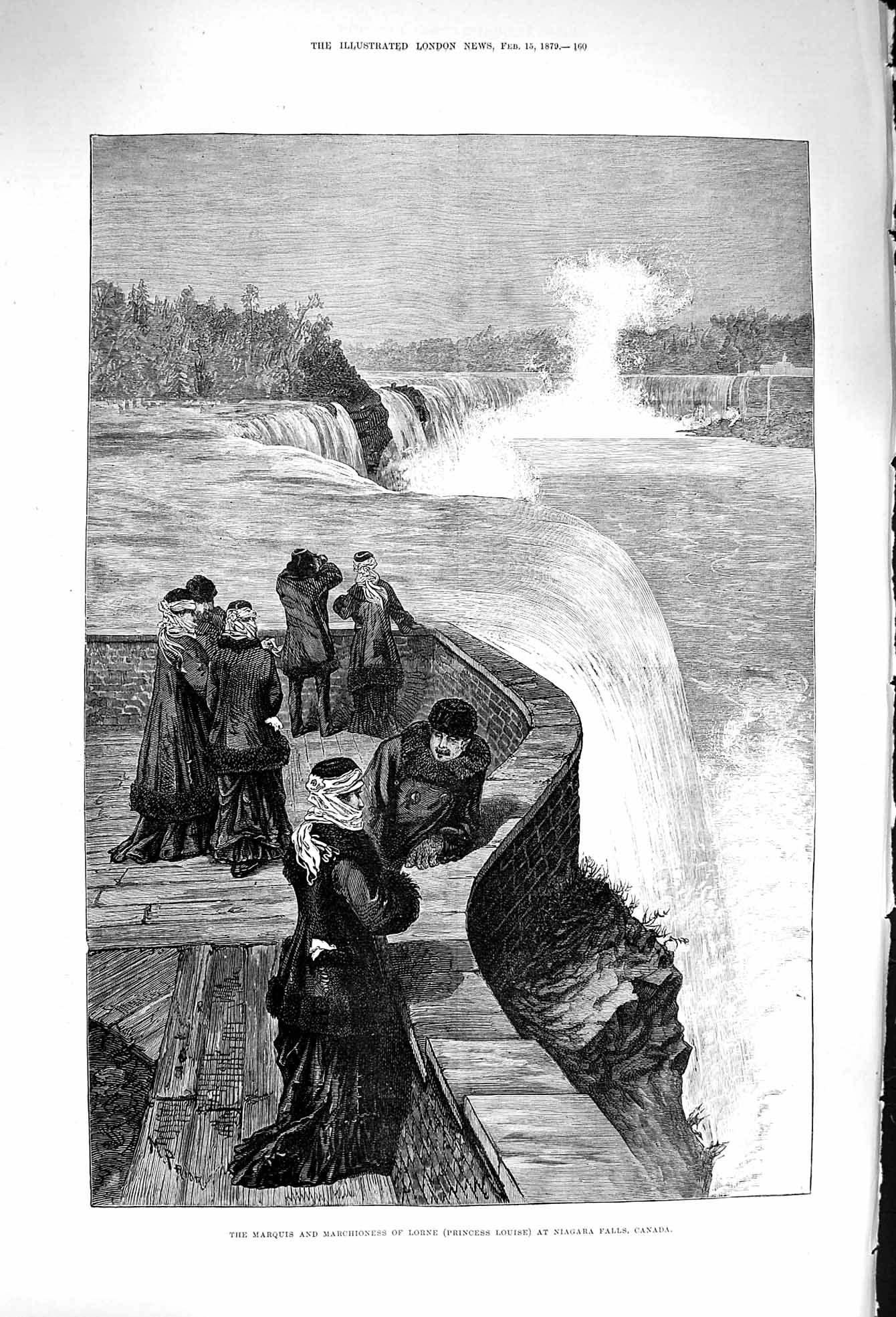 Original Old Antique Print 1879 Marquis Marchioness Lorne Louise Niagara Falls