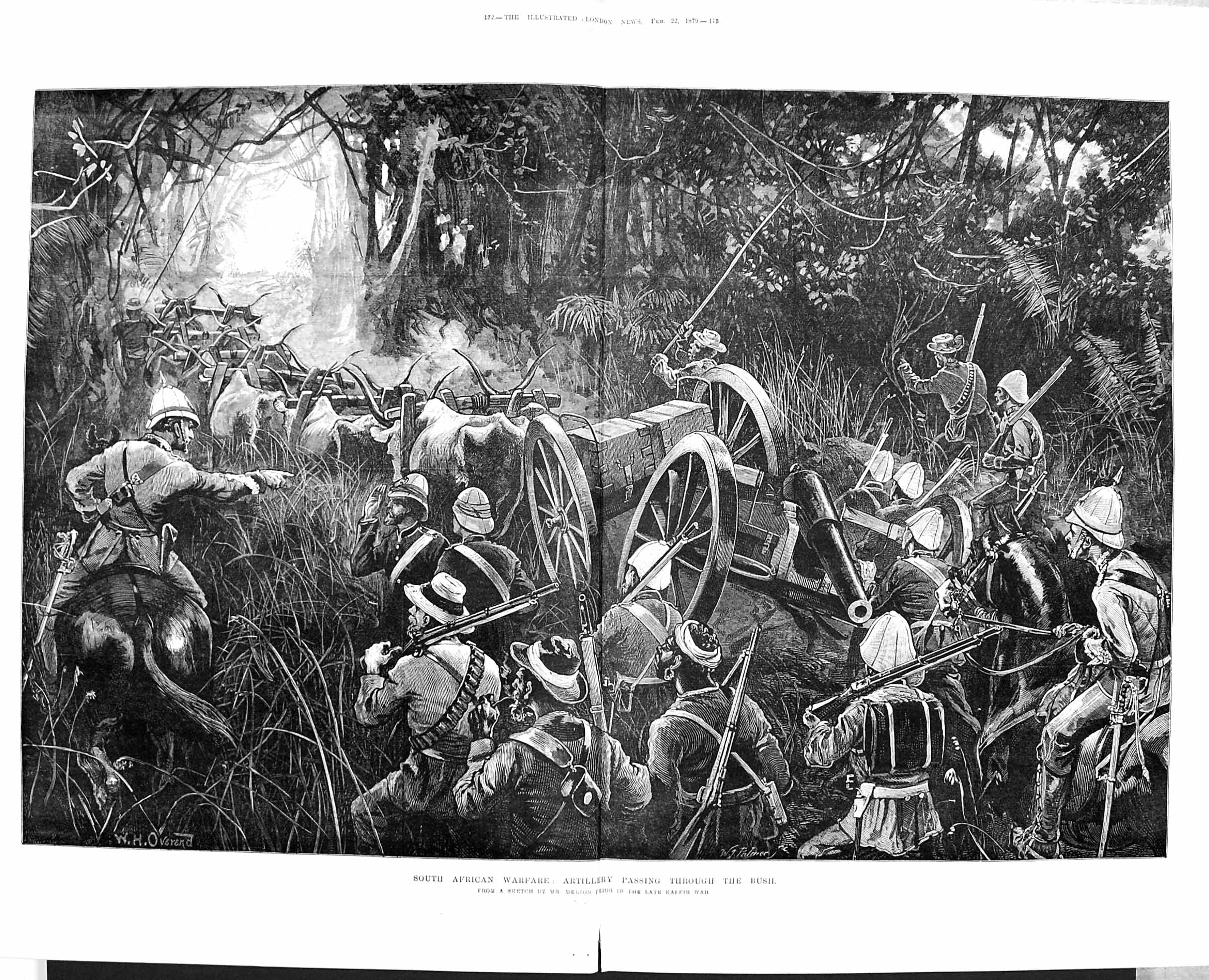 Old Antique Print 1879 South African Warfare Artillery Passing Bush War 19th