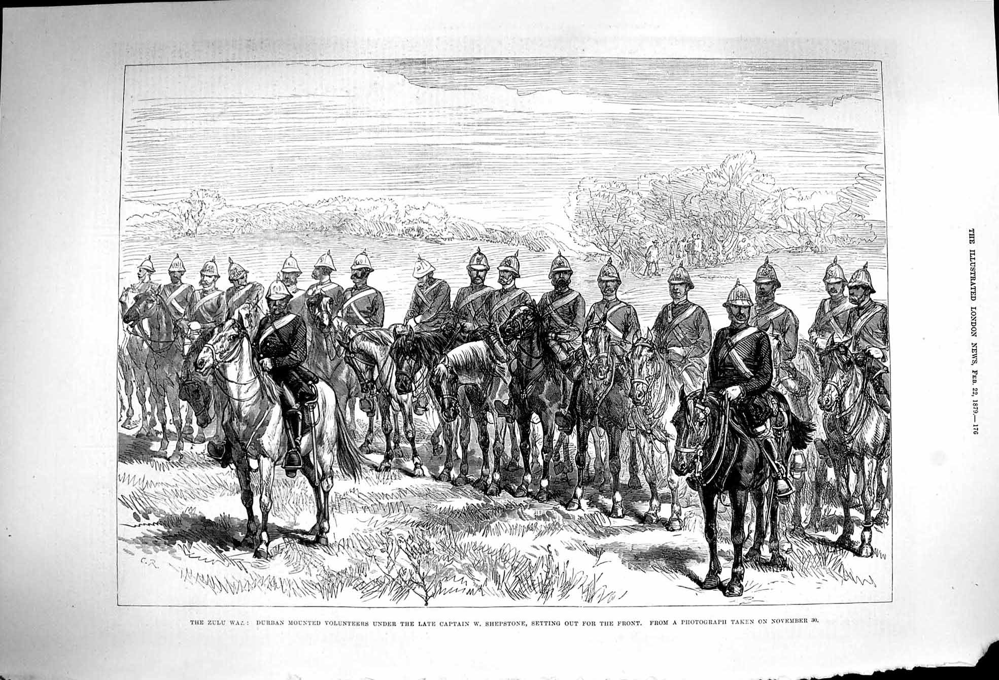 Original Old Antique Print 1879 Zulu War Durban Mounted Volunteers Shepsto 19th