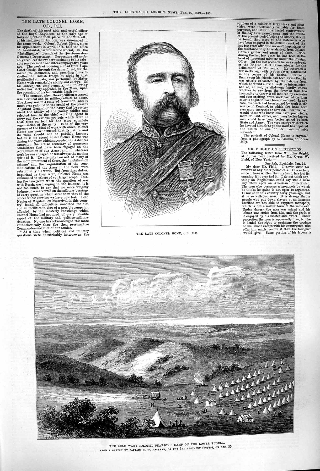 Old Antique Print 1879 Colonel Home Zulu War Colonel Pearson Camp Tugela 19th
