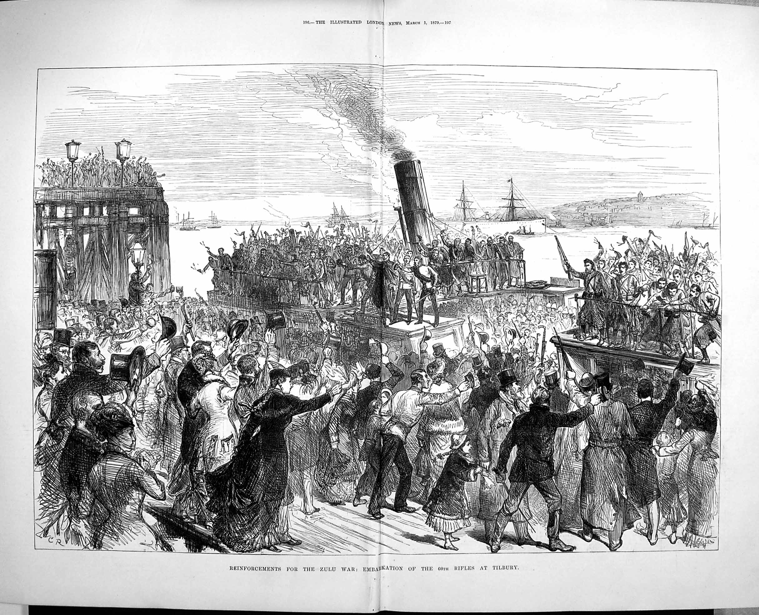 Old Antique Print 1879 Reinforcements Zulu War 60Th Rifles Tilbury Army 19th
