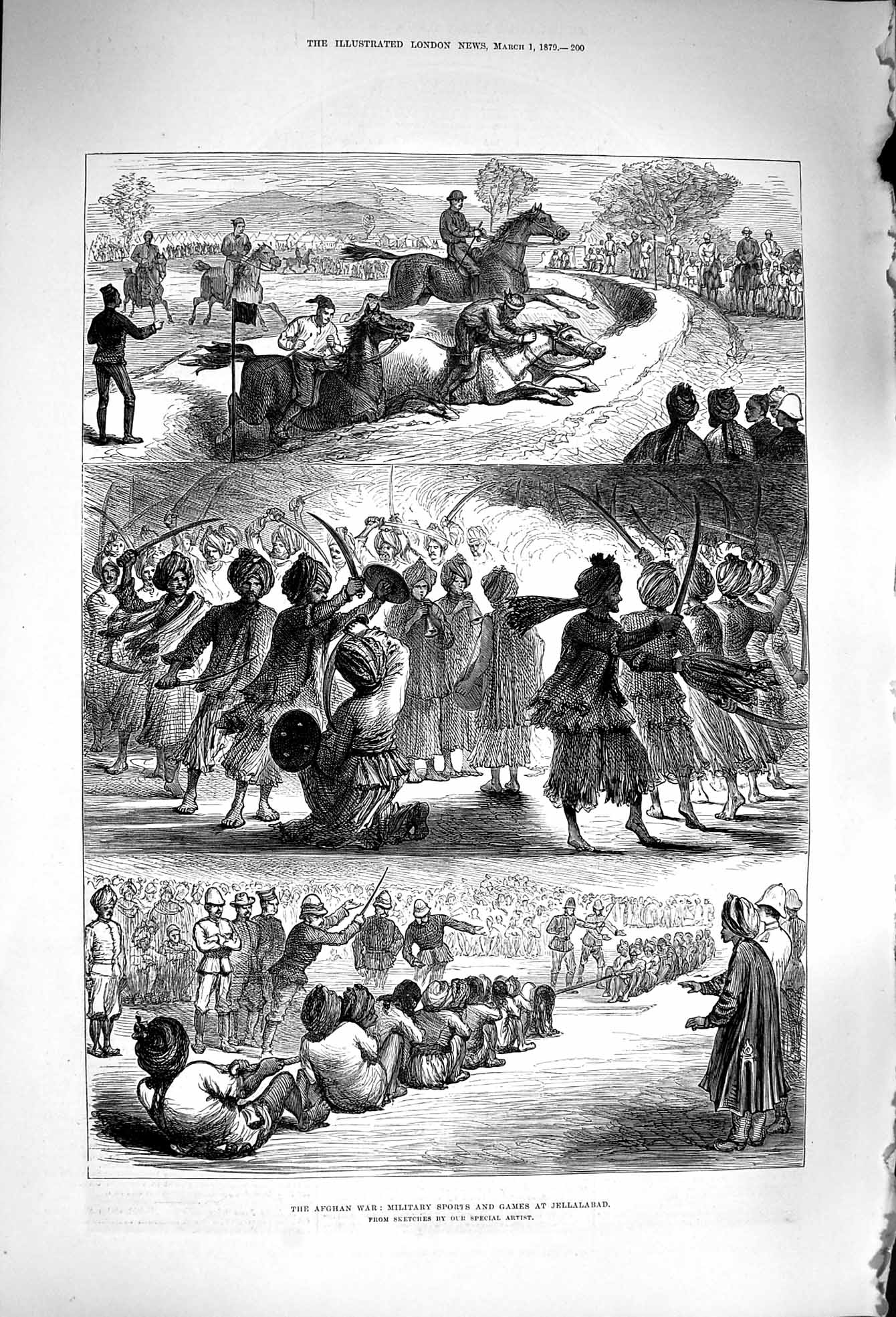Old Antique Print 1879 Afghan War Military Sports Games Jellalabad Army 19th