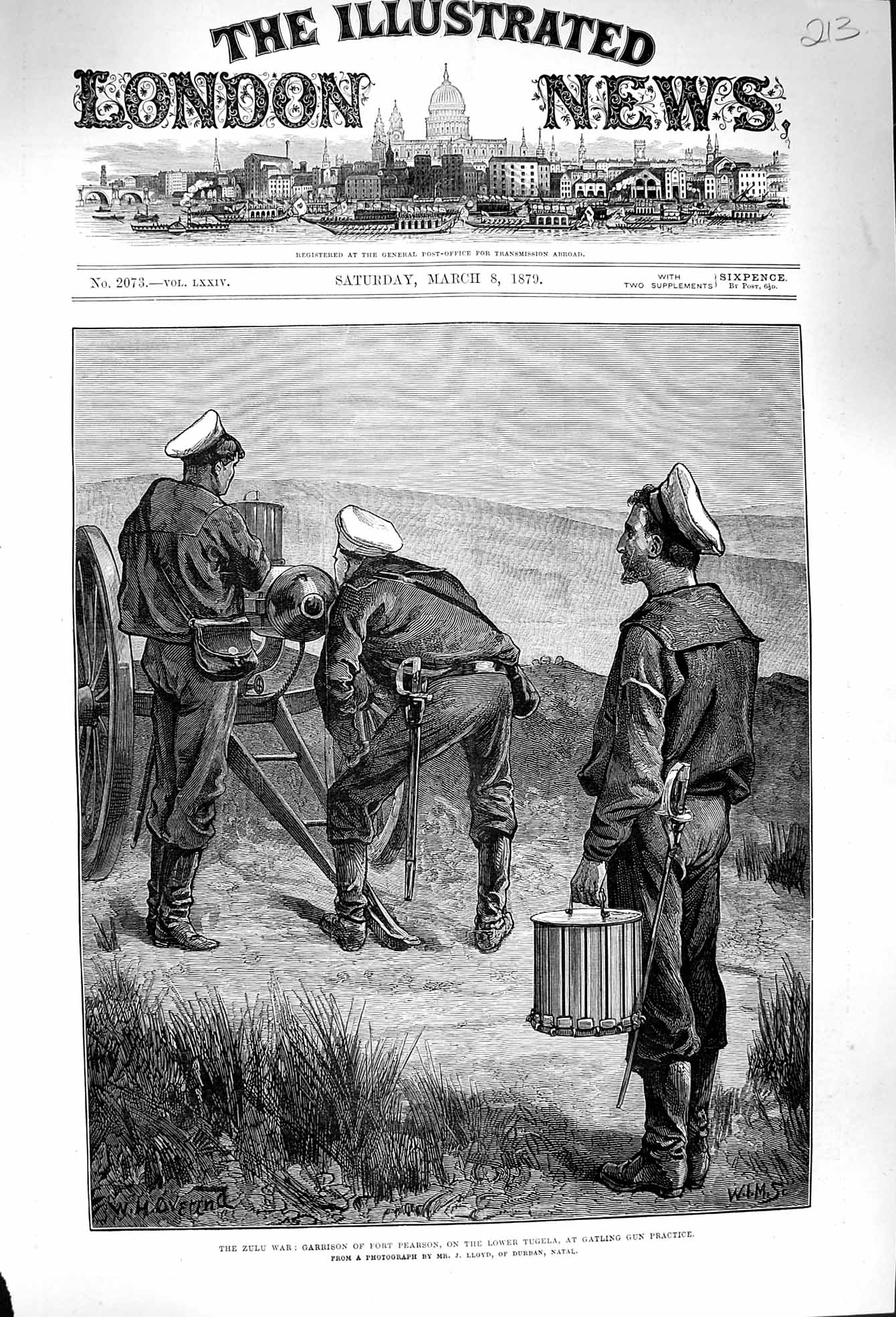 Original Old Antique Print 1879 Zulu War Garrison Fort Pearson Tugela Gatl 19th