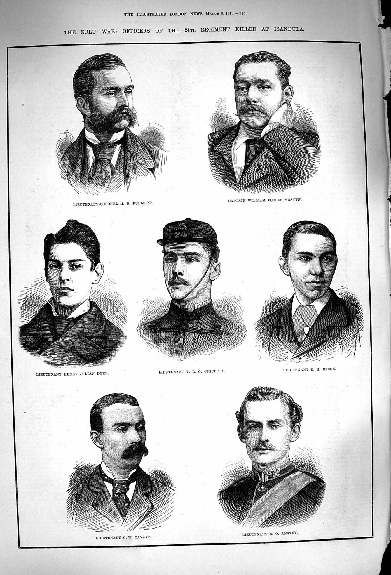 Original Old Antique Print 1879 Zulu War Isandula Pulleine Mostyn Dyer Victorian
