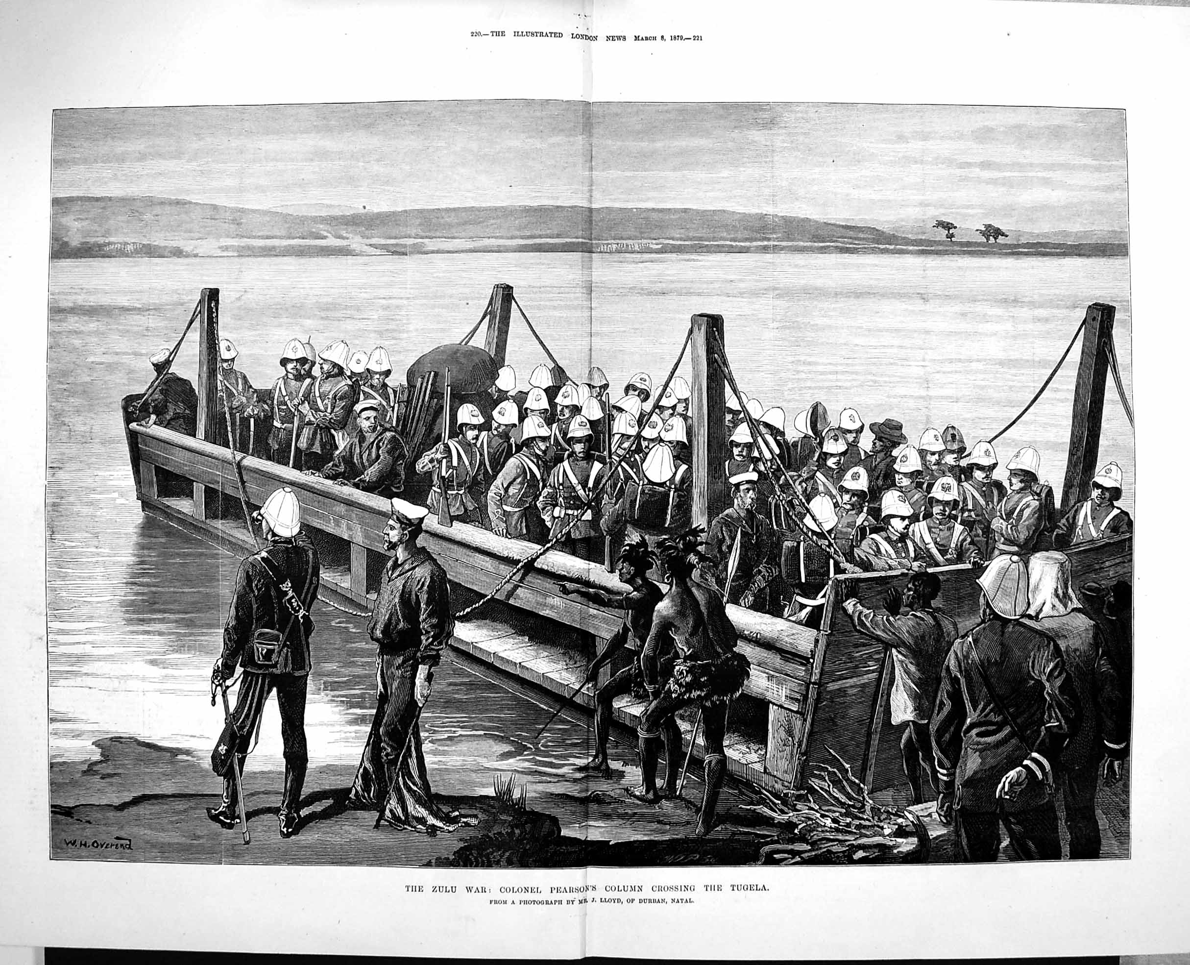 Original Old Antique Print 1879 Zulu War Colonel Pearson Siers Crossing Tugela