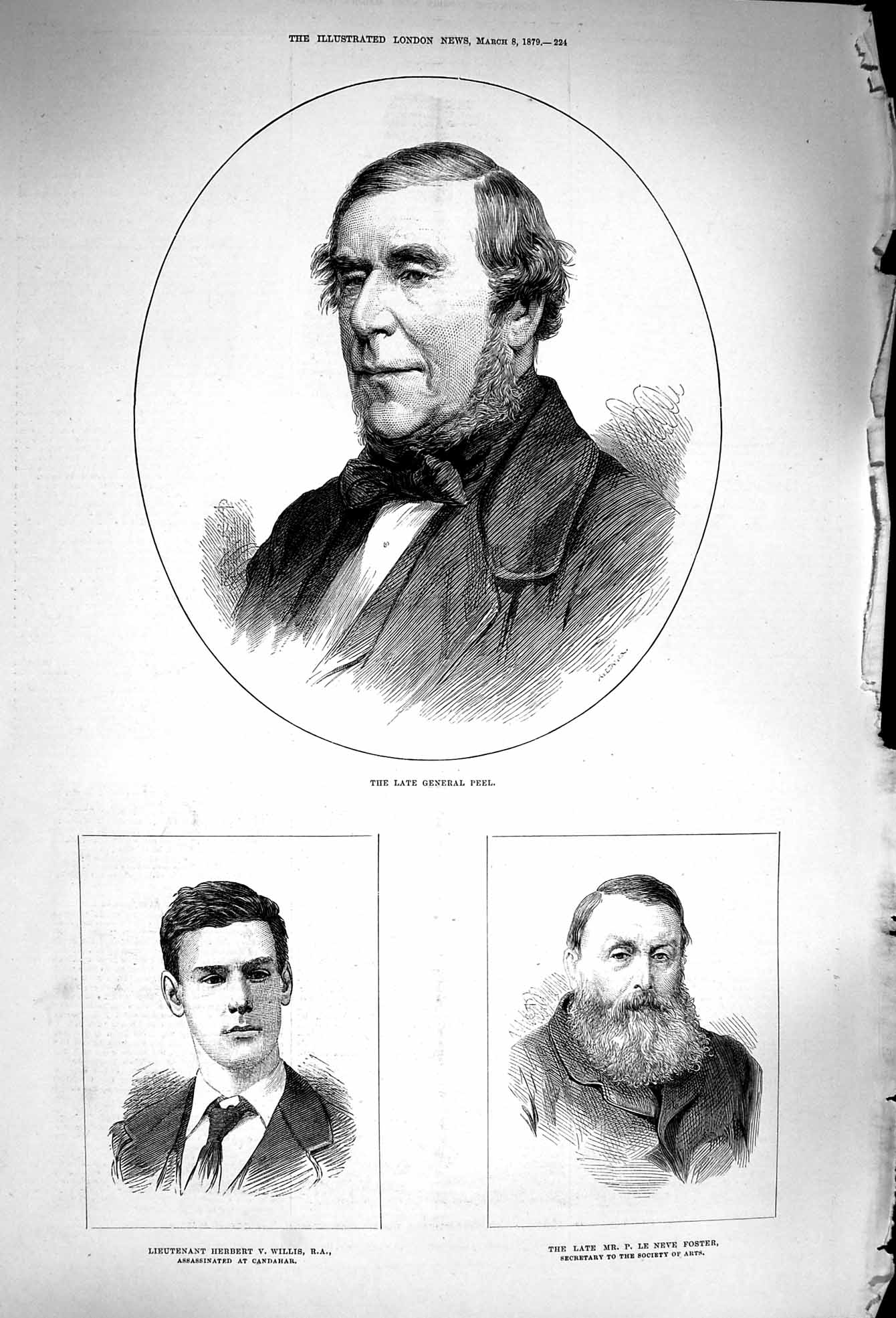 Original Old Antique Print 1879 General Peel Neve Foster Herbert Willis Men