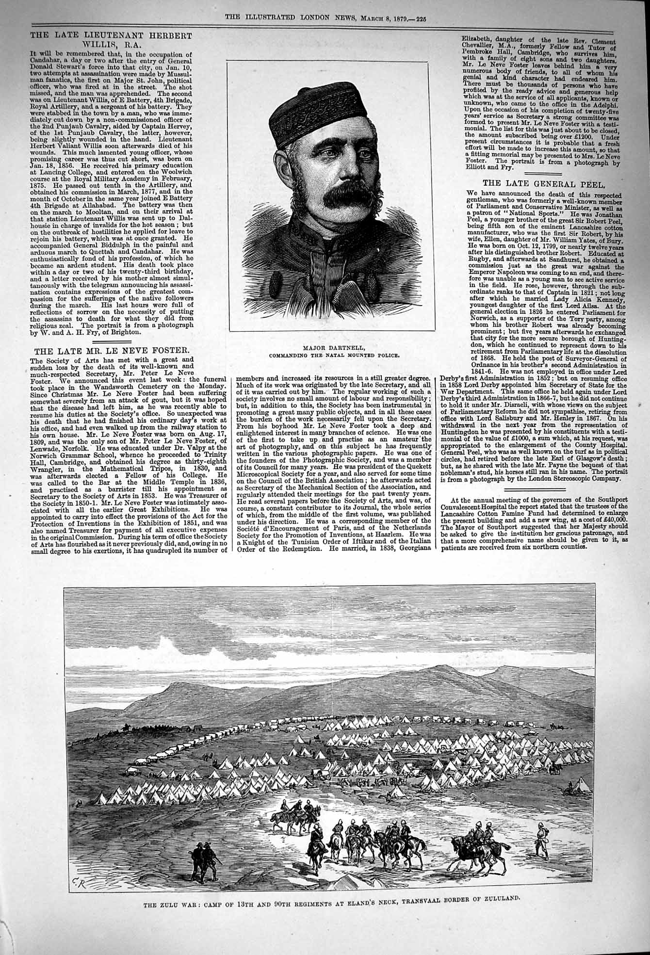 Original Old Antique Print 1879 Major Dartnell Zulu War Eland'S Neck Transvaal