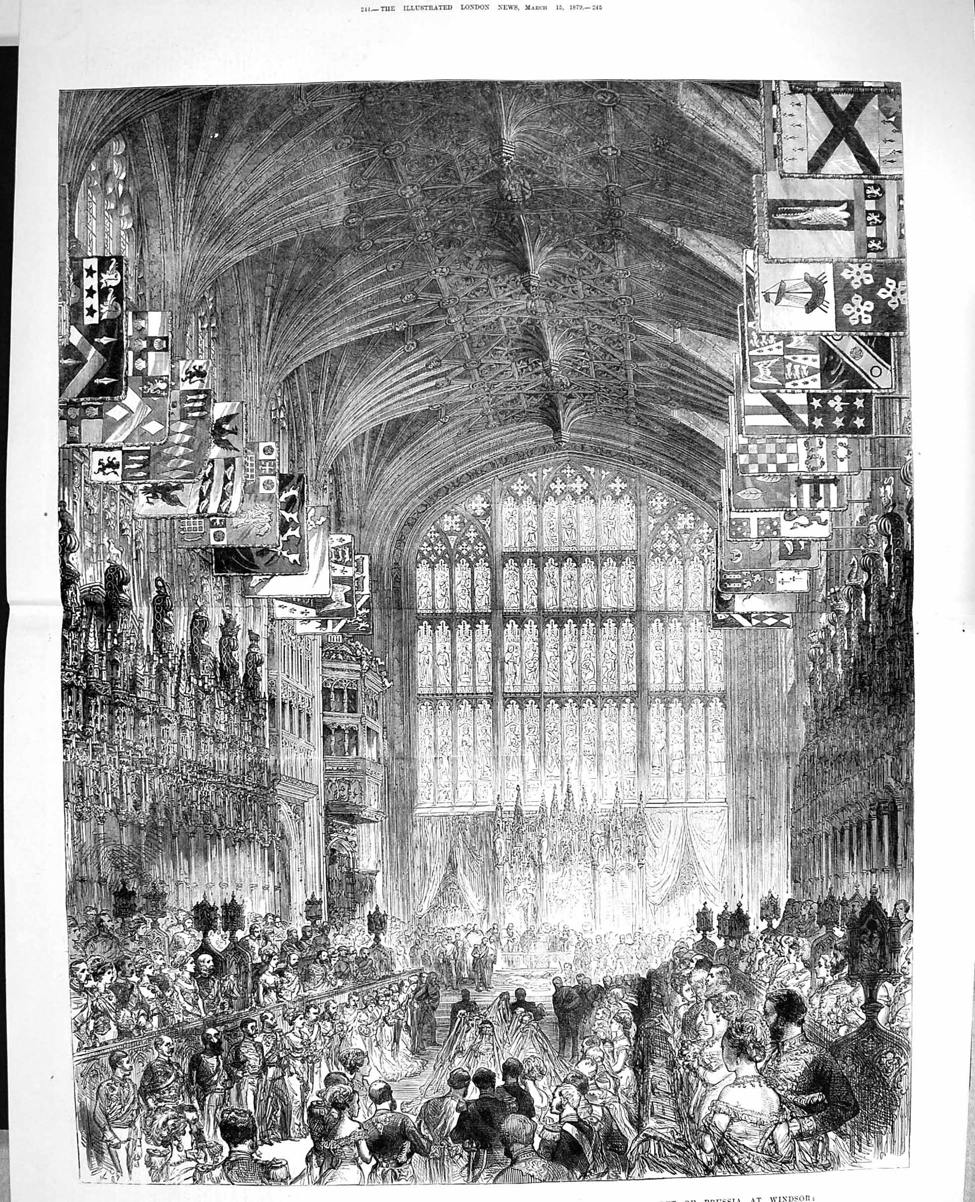 Original Old Antique Print 1879 Wedding Duke Connaught Windsor Bagsshot Louise