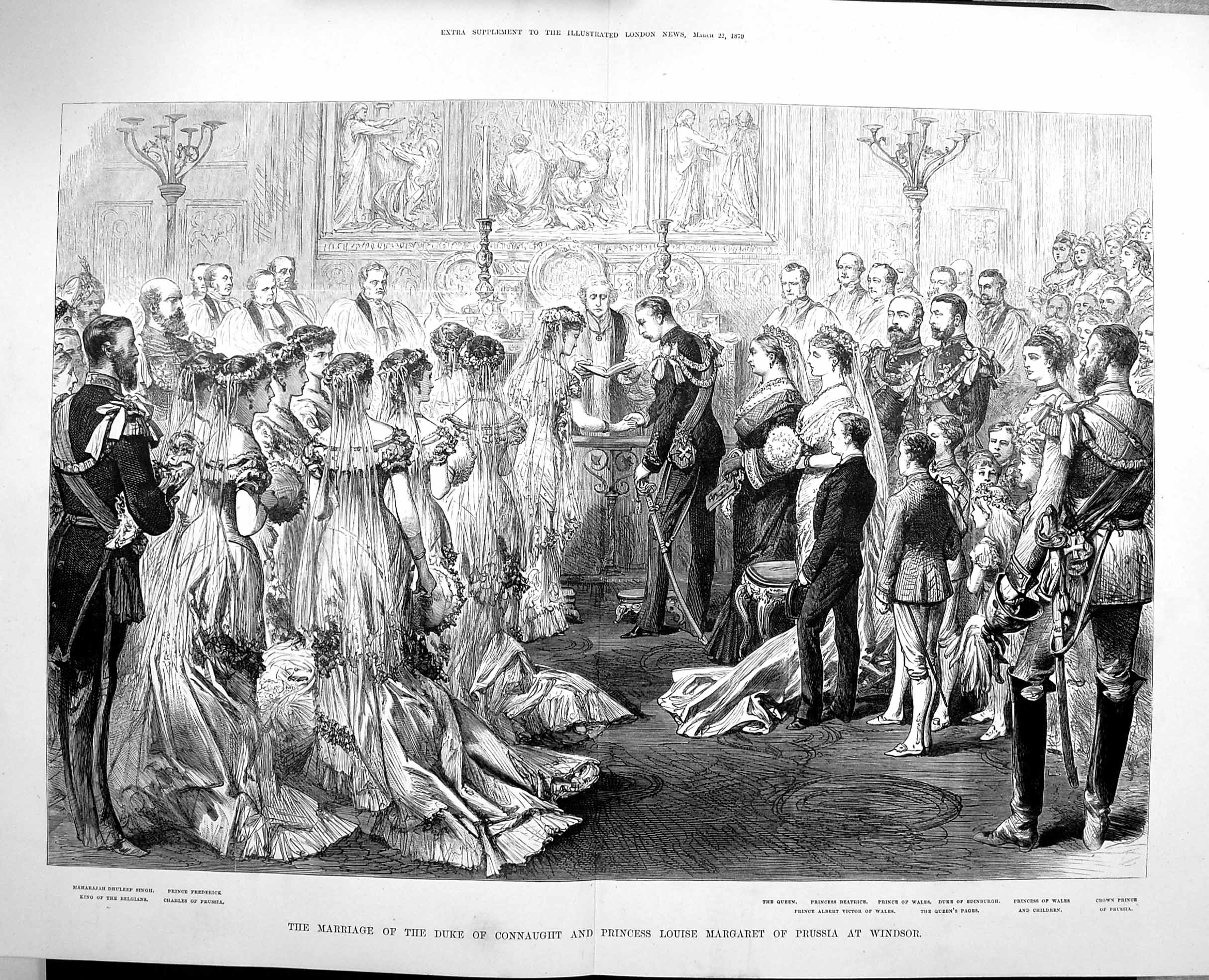 Antique Old Print 1879 Wedding Duke Connaught Royal Family Windsor Chapel 19th