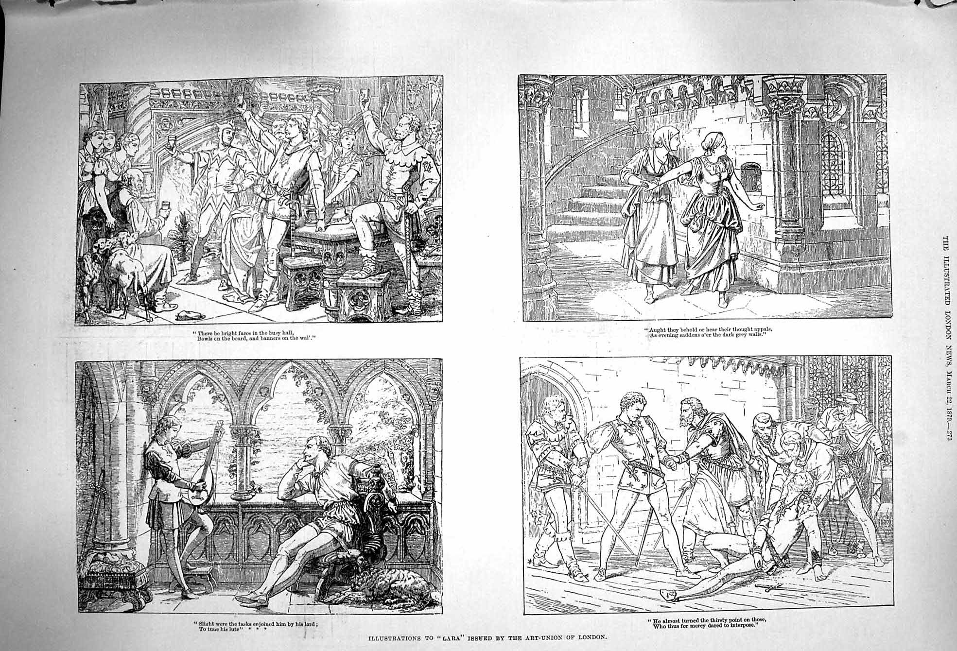 Old Antique Print 1879 Illustration Lara Art Union London Theatre Story 19th