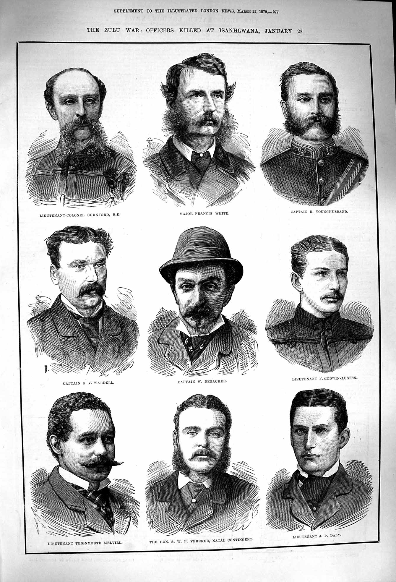 Original Old Antique Print 1879 Zulu War Isanhlwana White Durnford Degach 19th