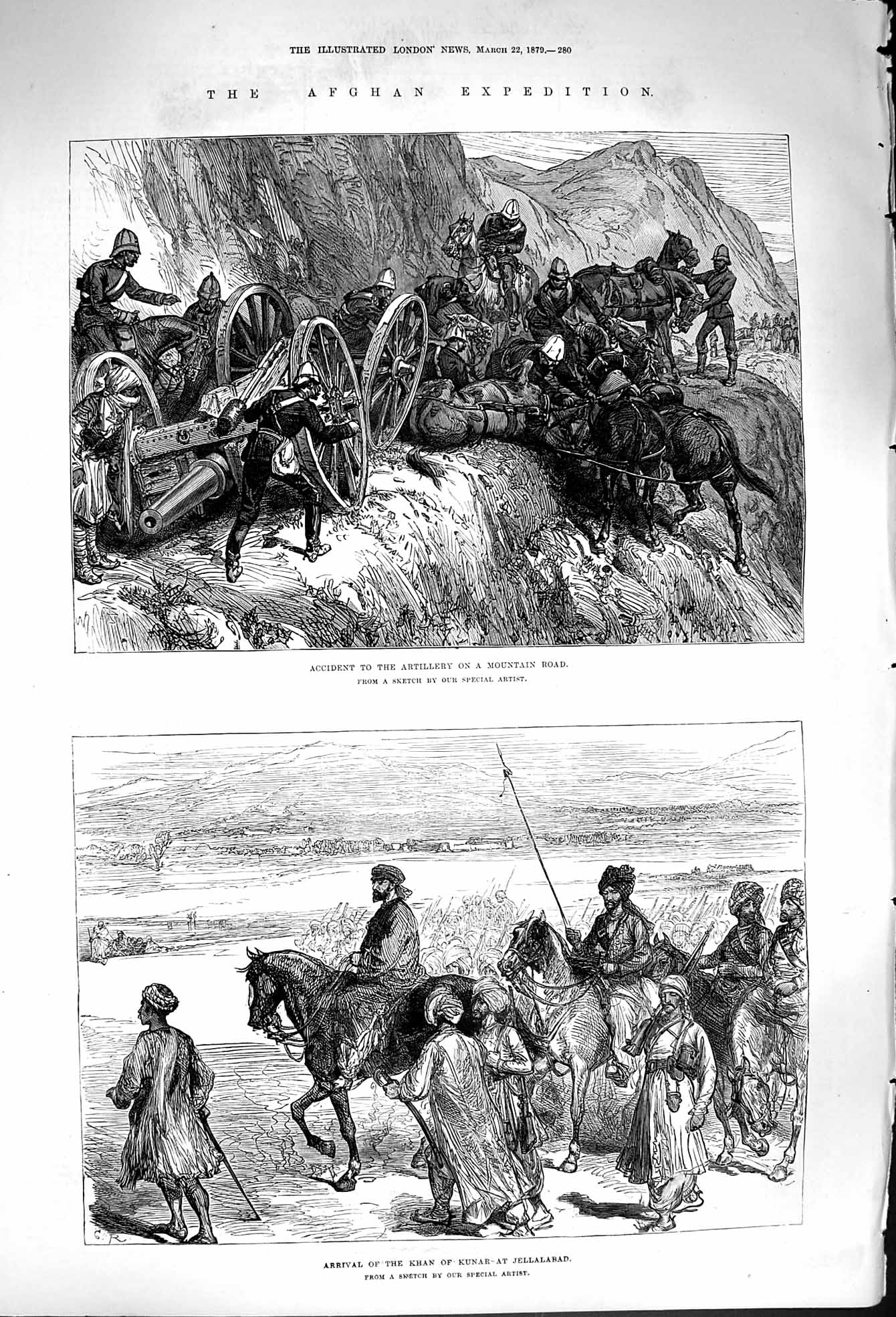 Original Old Antique Print 1879 Afghan Artillery Khan Kunar Jellalabad Cave War