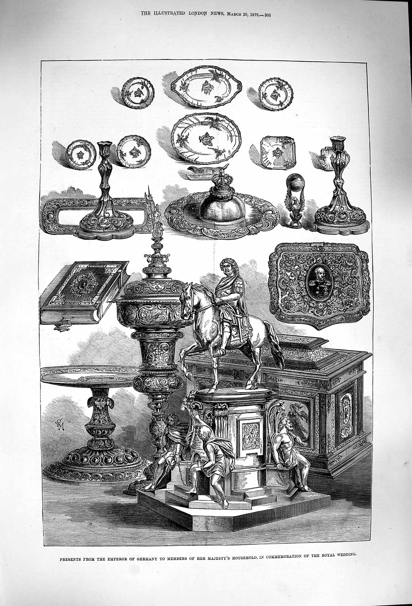 Original Old Antique Print 1879 Presents Emperor Germany Royal Wedding Queen