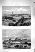 Original Old Antique Print 1879 Flood Hungary Szegedin Inundation River Houses