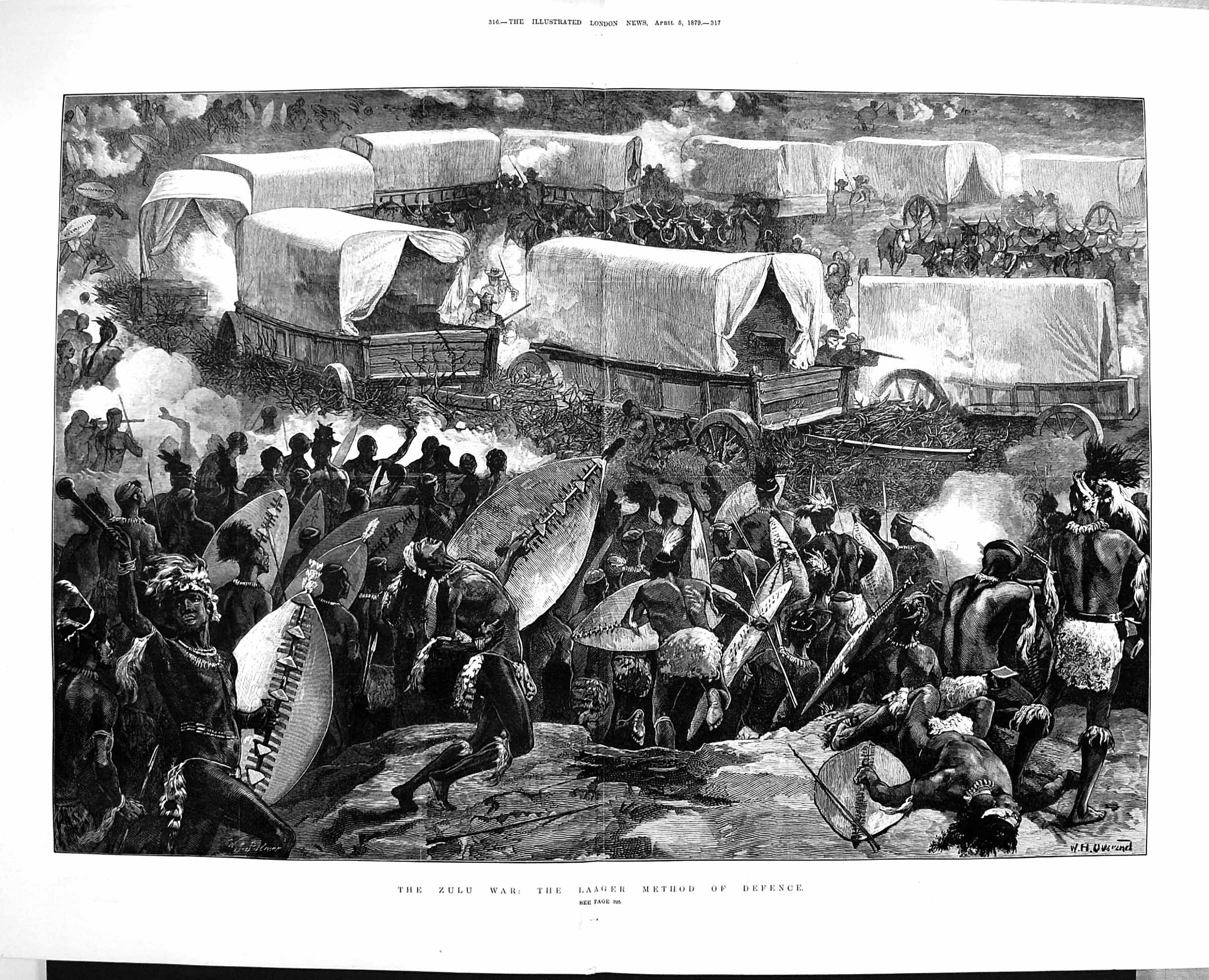 Original Old Antique Print 1879 Zulu War Laager Method Defence Siers F Victorian