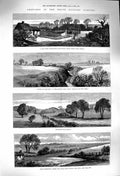Original Old Antique Print 1879 Meath Hunting Hollywood Bath House Ashbourne