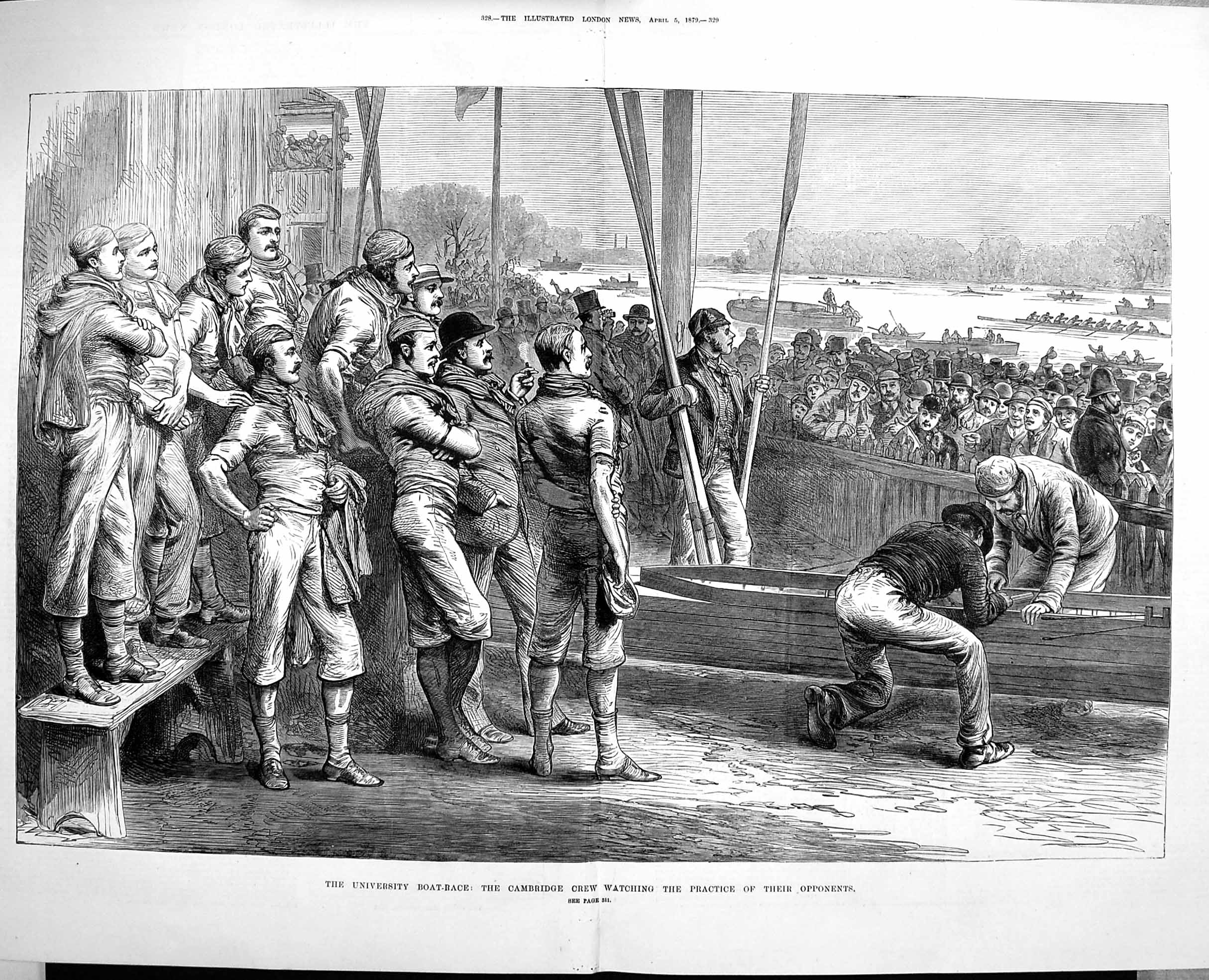 Antique Old Print 1879 University Boat Race Cambridge Crew Practice Sport 19th