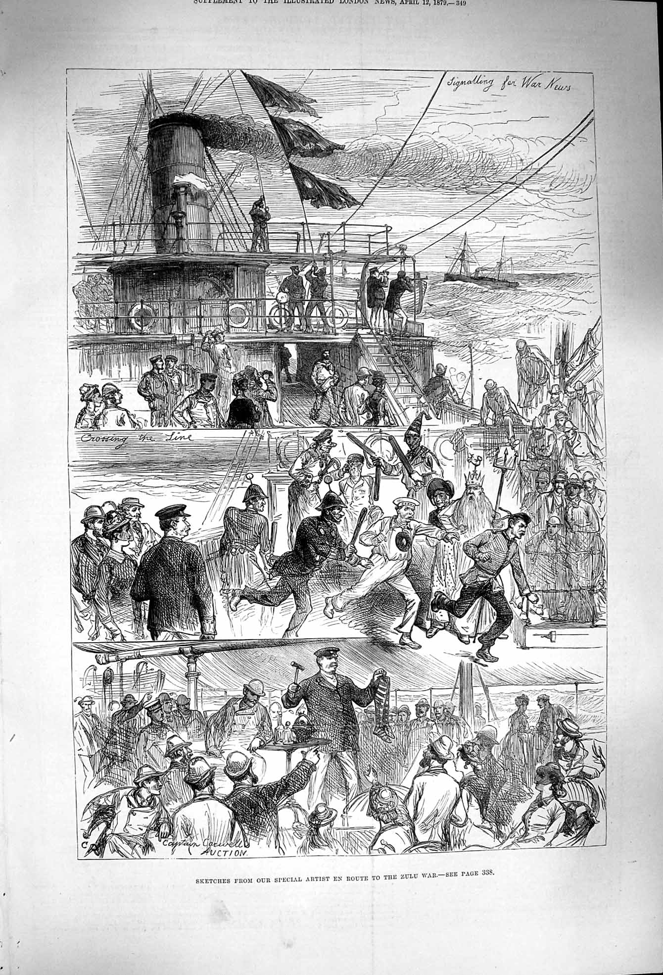Original Old Antique Print 1879 Zulu War Siers Ship Captain Coxwell Auction