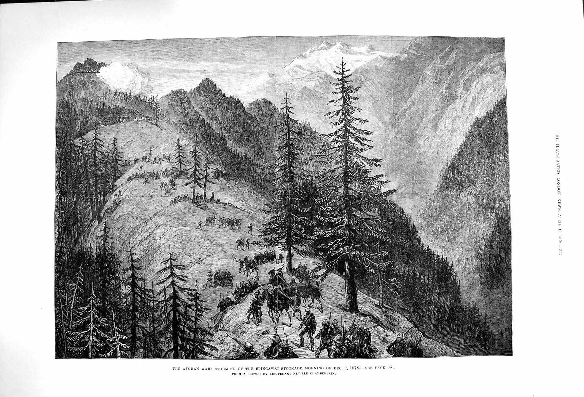Old Antique Print 1879 Afghan War Storming Spingawai Stockade Mountains 19th