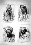 Original Old Antique Print 1879 Afghan Tribes Khan Baz Tooro Mahaz Ghilzai 19th