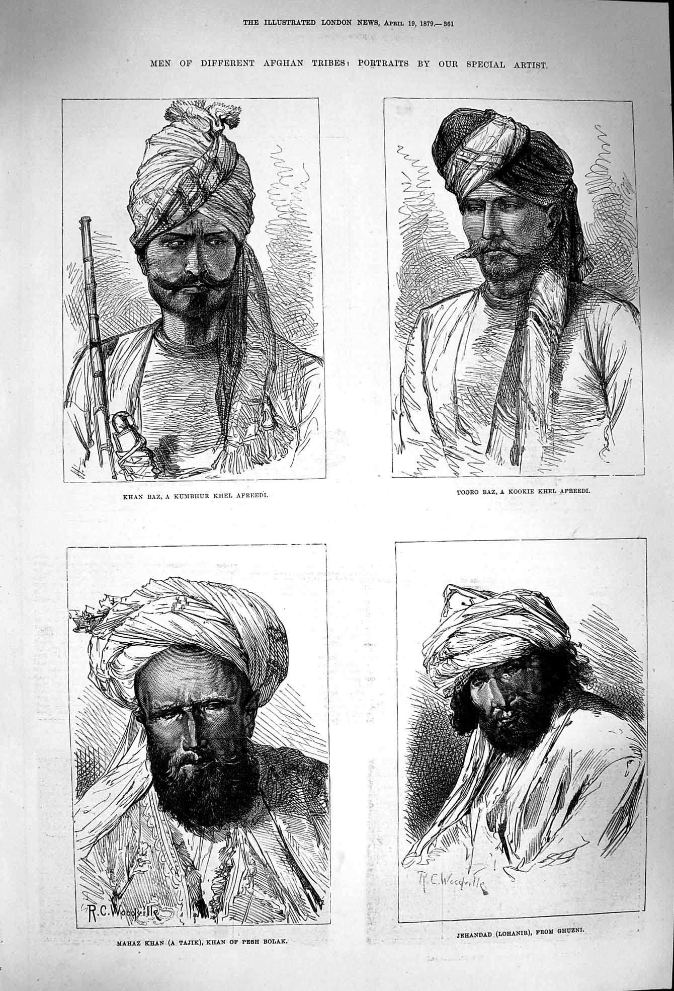 Original Old Antique Print 1879 Afghan Tribes Khan Baz Tooro Mahaz Ghilzai 19th
