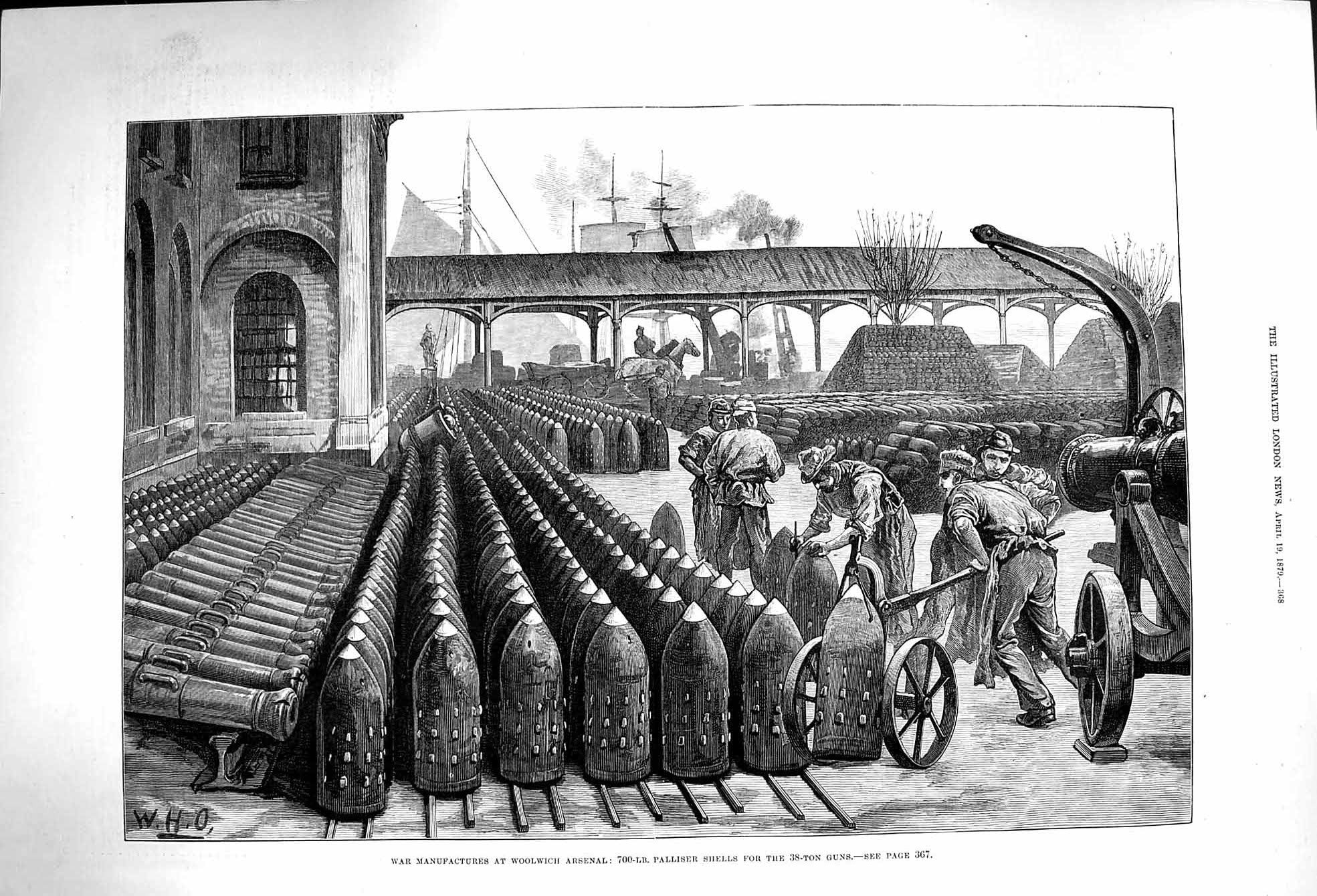 Old Antique Print 1879 War Manufactures Woolwich Arsenal Palliser Shells 19th