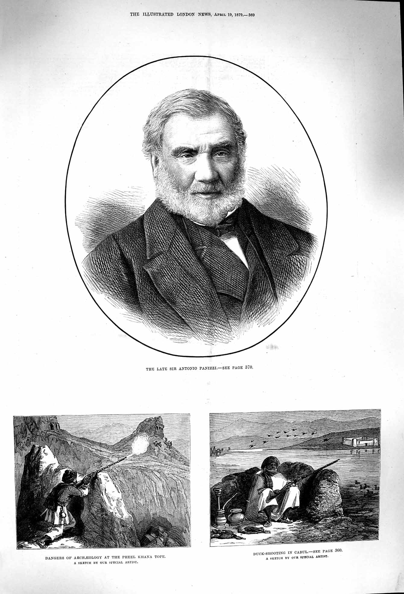 Original Old Antique Print 1879 Antonio Panizzi Duck Shooting Cabul Pheel Khana