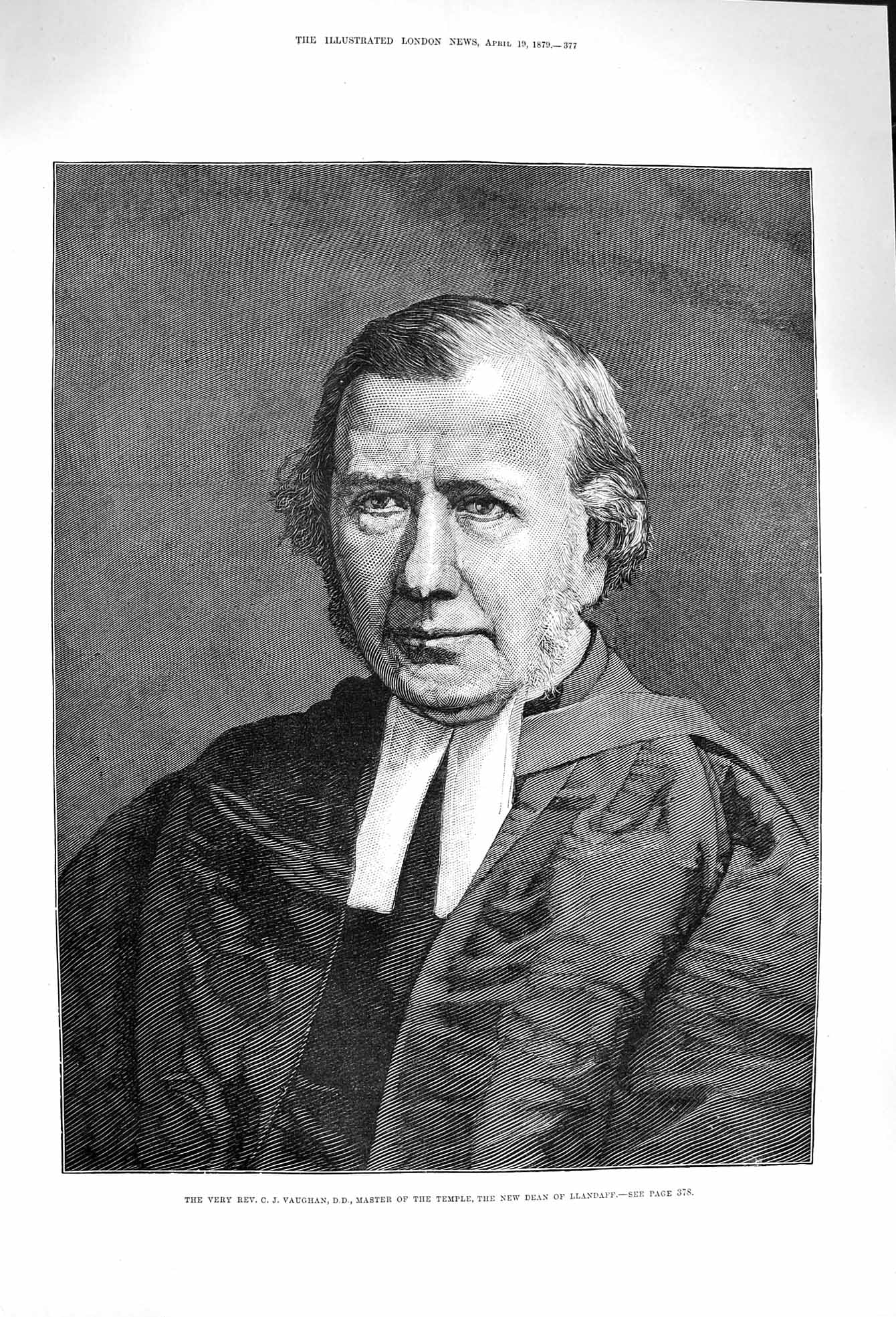 Original Old Antique Print 1879 Portrait Vaughan Master Temple Dean Llandaff