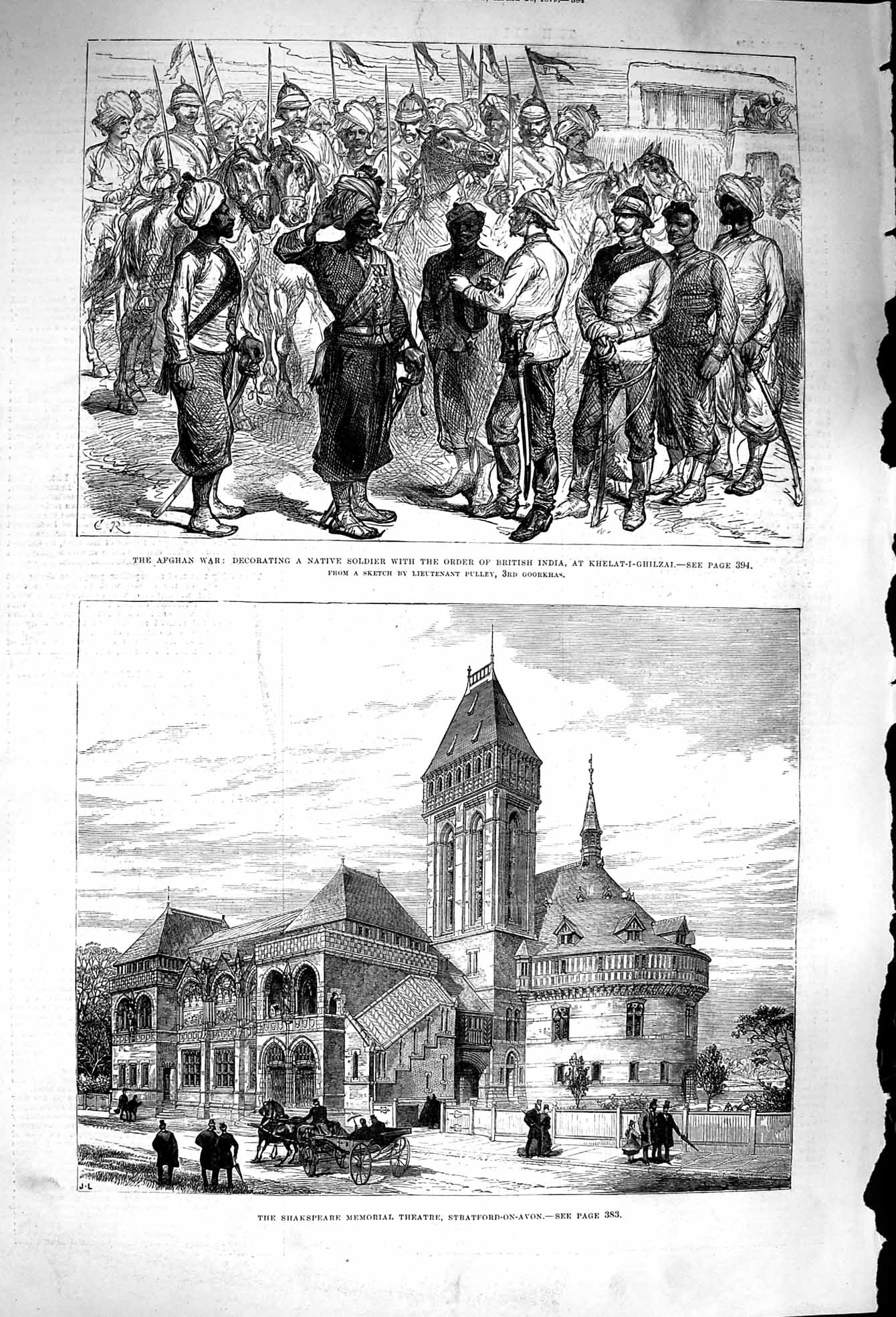 Original Old Antique Print 1879 Afghan War Sier Khelat-I-Ghilzai Shakspeare