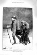 Original Old Antique Print 1879 Dreary Day Man Woman Coffin Watson Fine Art