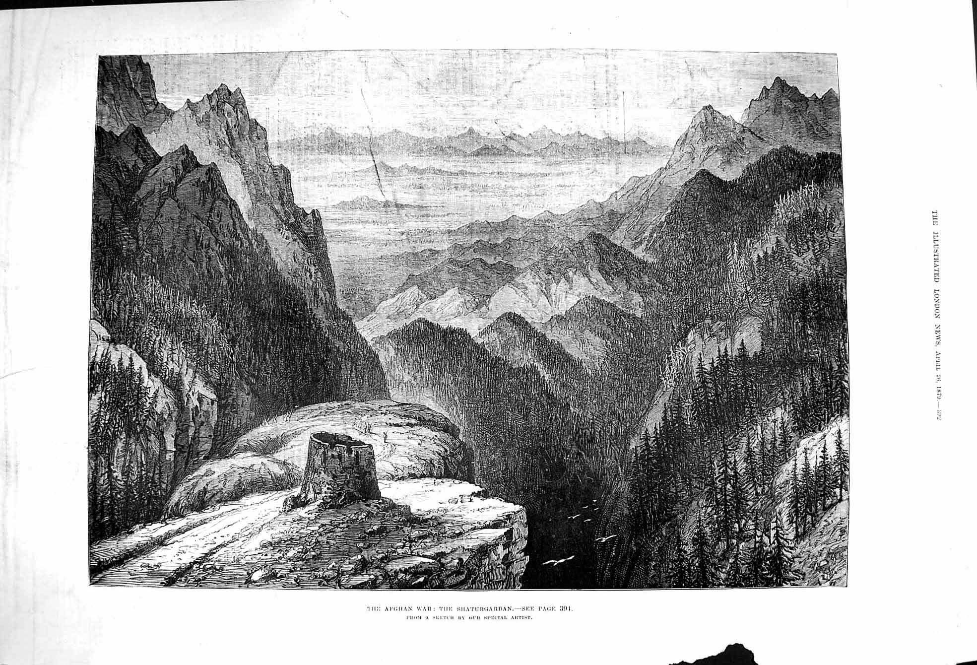 Original Old Antique Print 1879 Afghan War Shaturgardan Mountains Fine Art 19th