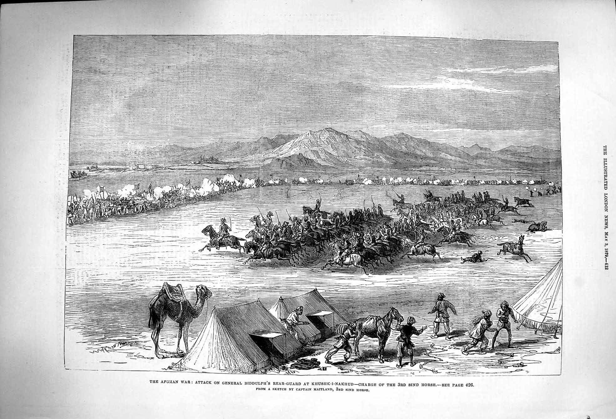 Old Antique Print 1879 Afghan War General Biddulph Khushk-I-Nakund Sind 19th