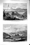 Original Old Antique Print 1879 Afghan War Candahar Luneberg Pongola River Army