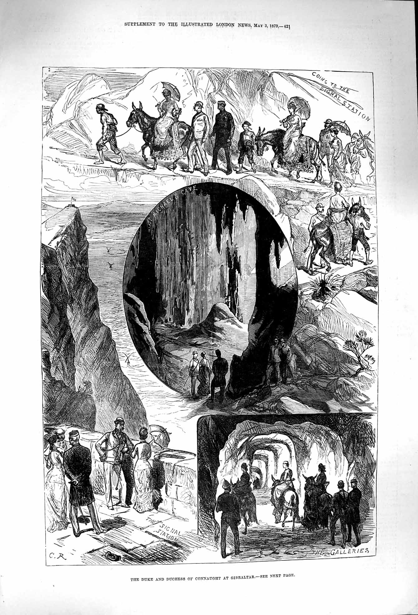Original Old Antique Print 1879 Duke Duchess Connaught Gibraltar Michael'S Cave