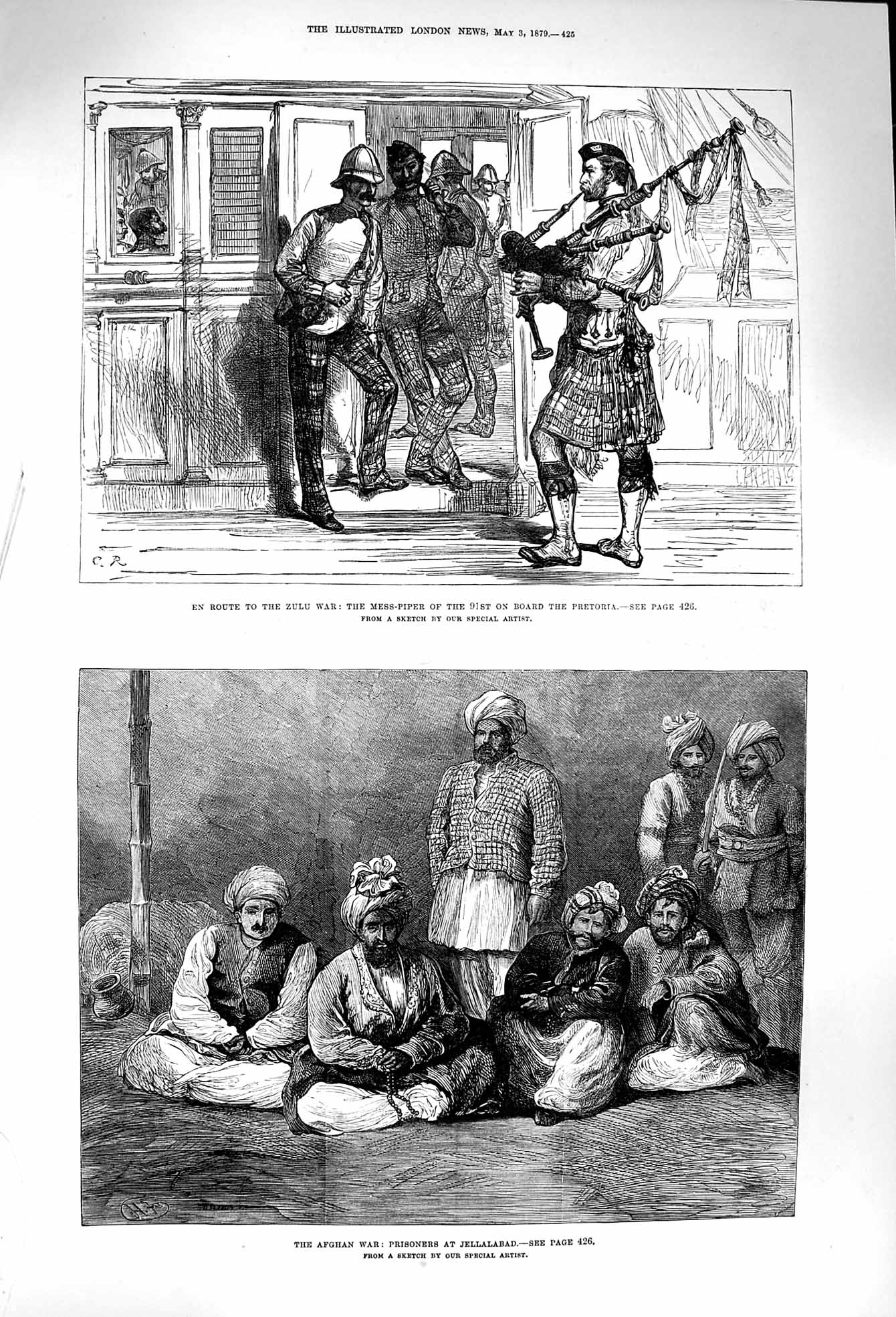 Old Antique Print 1879 Zulu War Piper Pretoria Ship Prisoners Jellalabad 19th