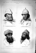 Original Old Antique Print 1879 Afghan War Bailey Cavagnari Badshah Kunab Peer