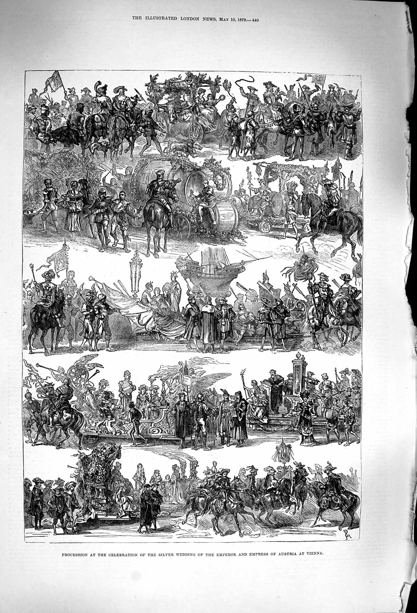 Original Old Antique Print 1879 Silver Wedding Emperor Empress Austria Vienna
