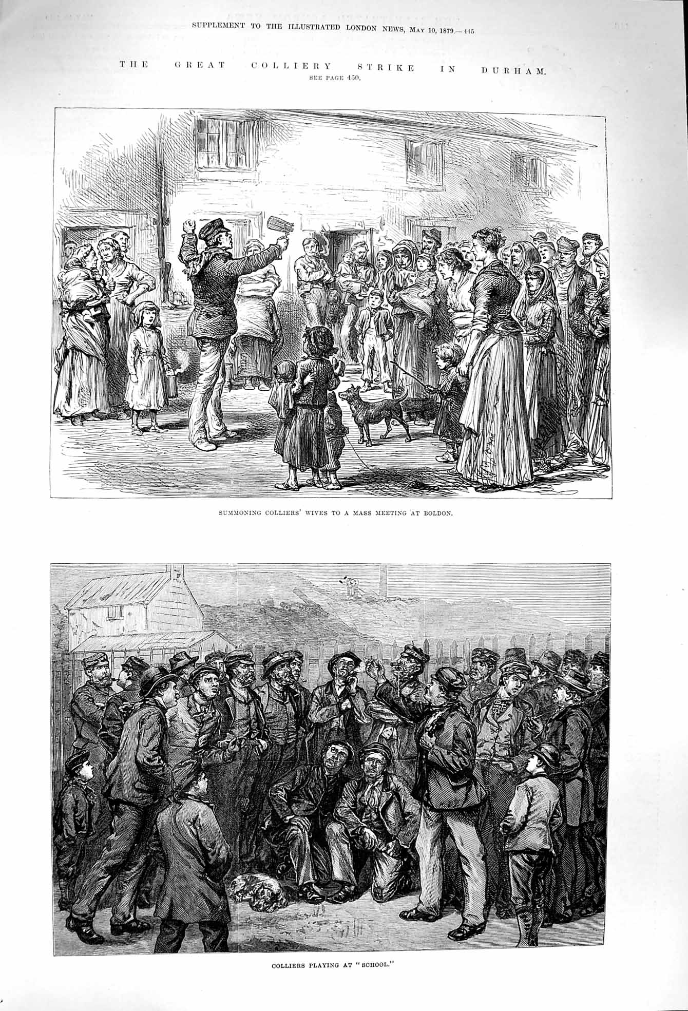 Original Old Antique Print 1879 Colliery Strike Durham Colliers Wives Victorian