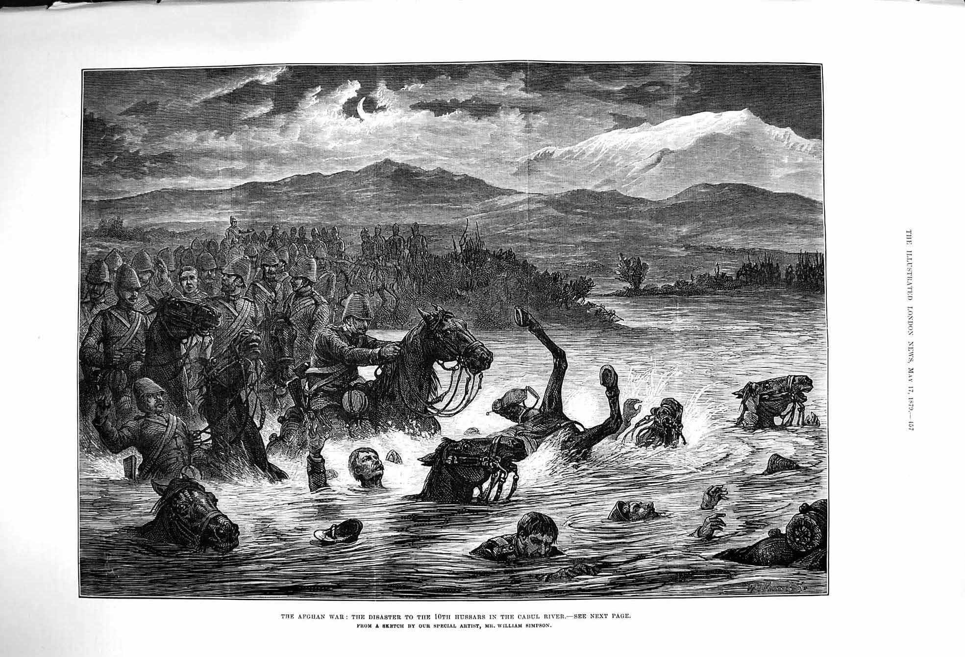 Original Old Antique Print 1879 Afghan War Disaster10Th Hussars Cabu Victorian