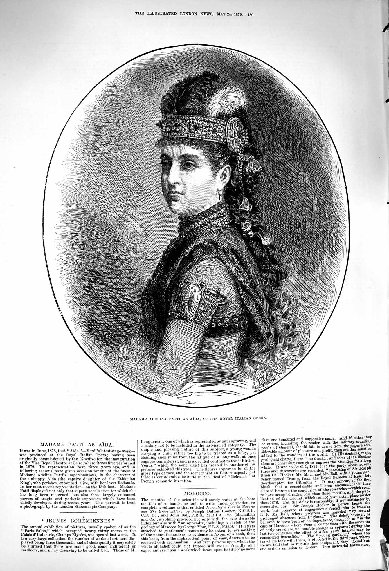 Original Old Antique Print 1879 Madame Adelina Patti Aida Royal Italia Victorian