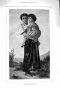 Original Old Antique Print 1879 Portrait Young Mother Girl Jeunes Bohemiennes